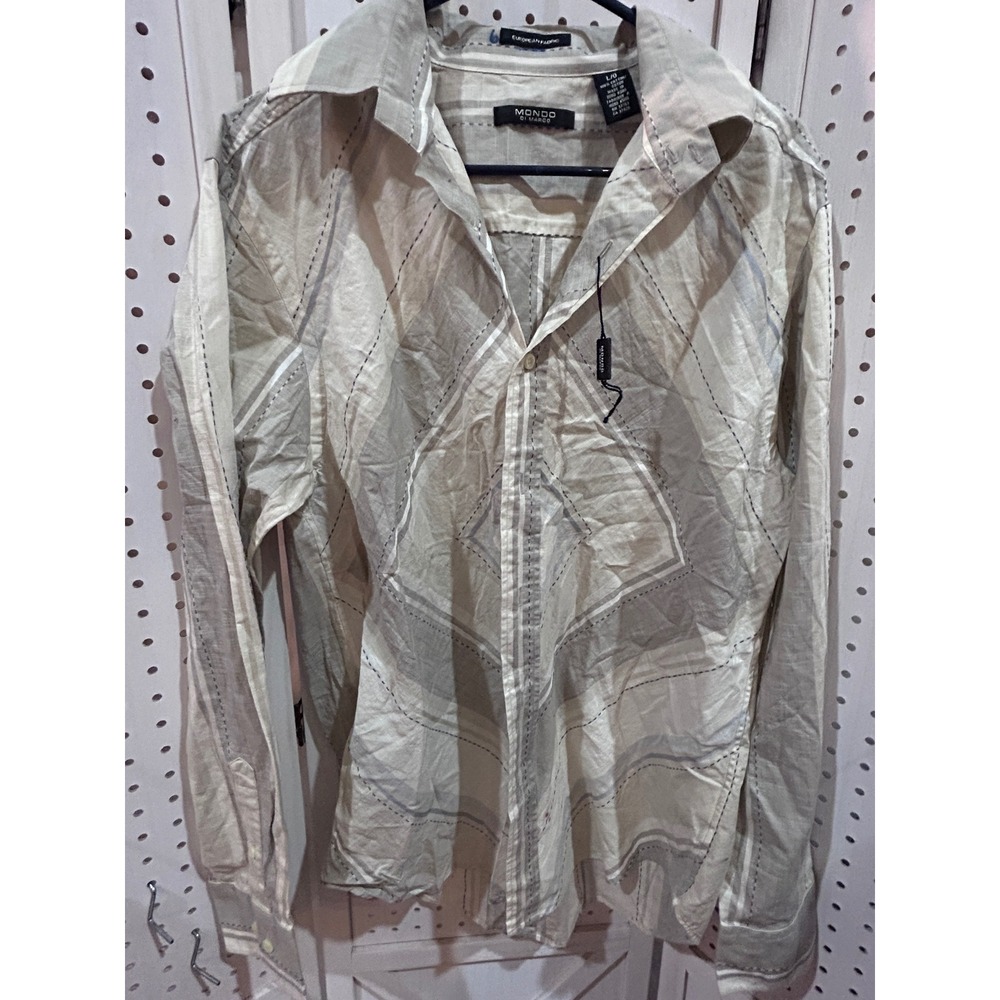 Mondo Di Marco Mens L‎ G European Fabric Button Down Shirt Long Sleeve Beige